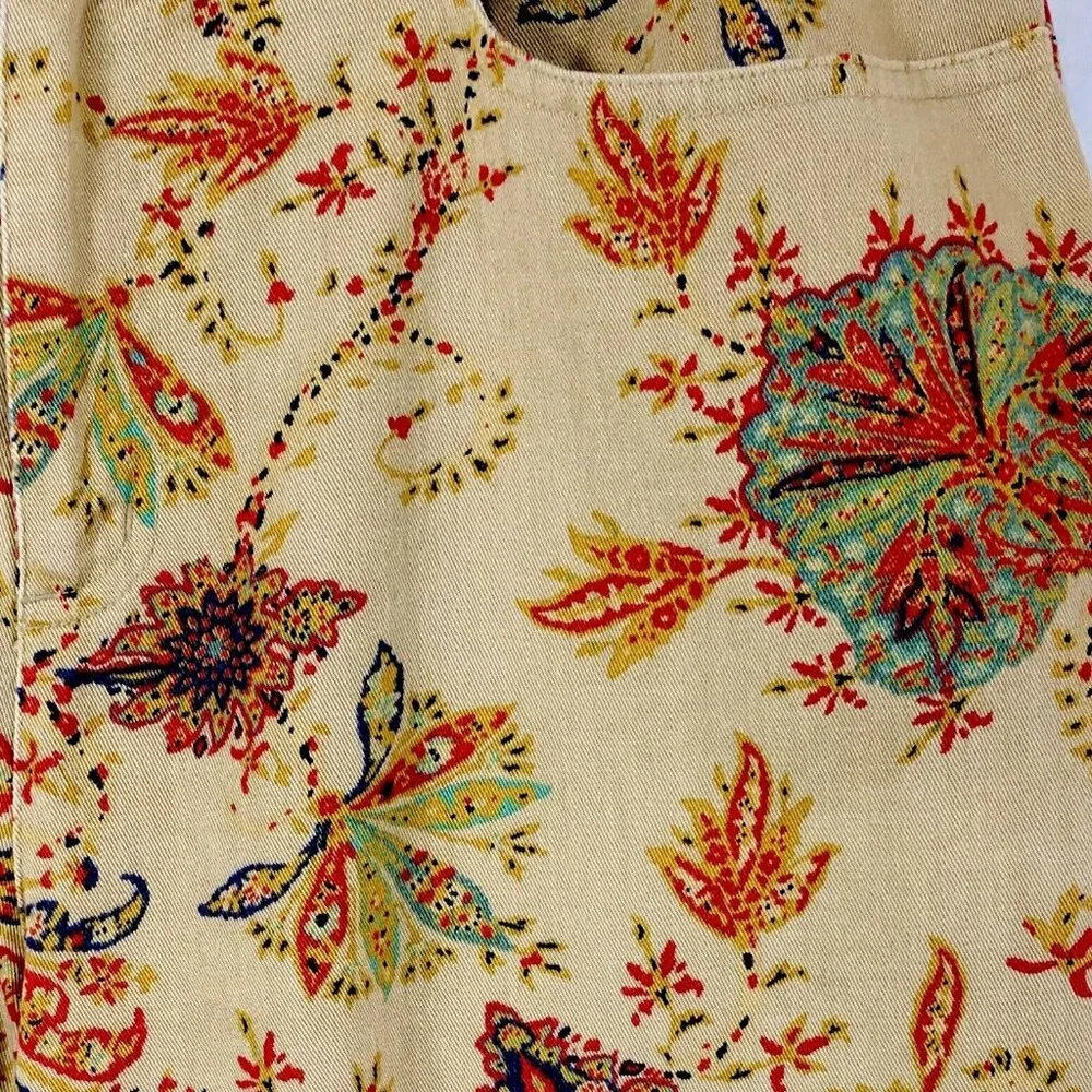 Lauren Ralph Lauren Vtg Cotton Stretch Jeans Sz 6 Beige Paisley Print 5 Pocket